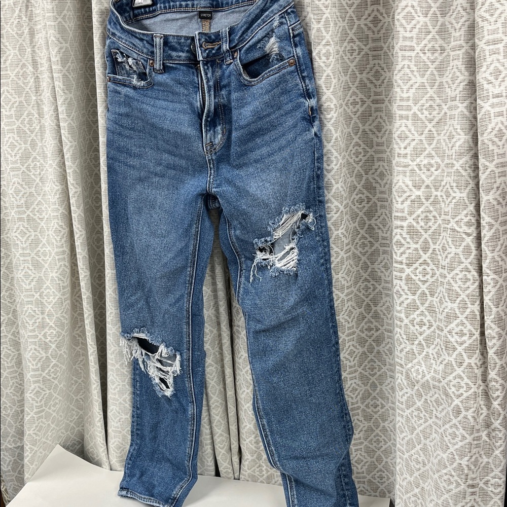 American Eagle Outfitters Ripped Blue Straight Leg Jeans